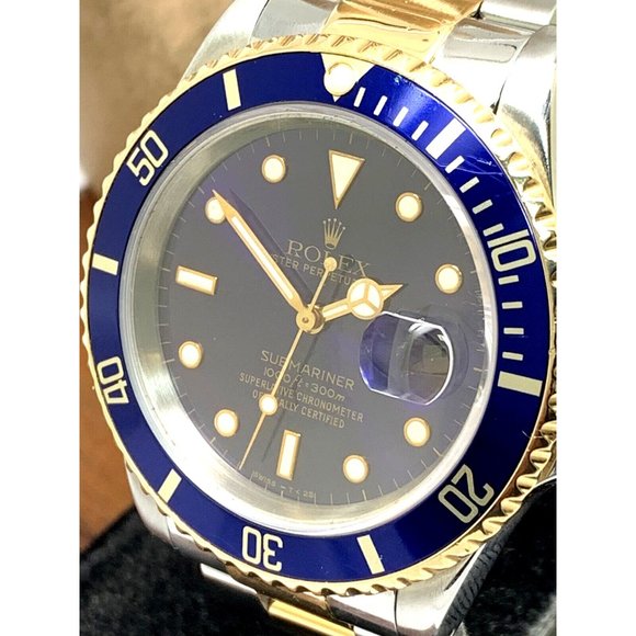 Rolex Men's Watch 16613 Submariner Automatic Blue Dial Two Tone 18k Gold Steel - Picture 12 of 13